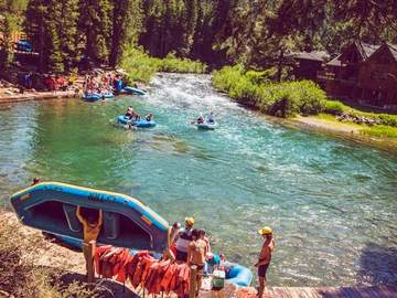 Life jackets laid out and ready at the Truckee River Raft Co. launch site